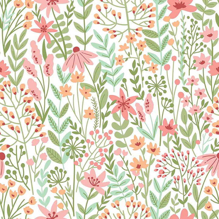 Eudora Green Prairie Petals Wallpaper