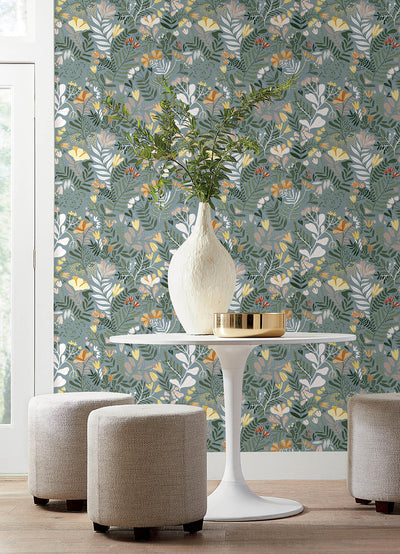 Brittsommar Seafoam Woodland Floral Wallpaper