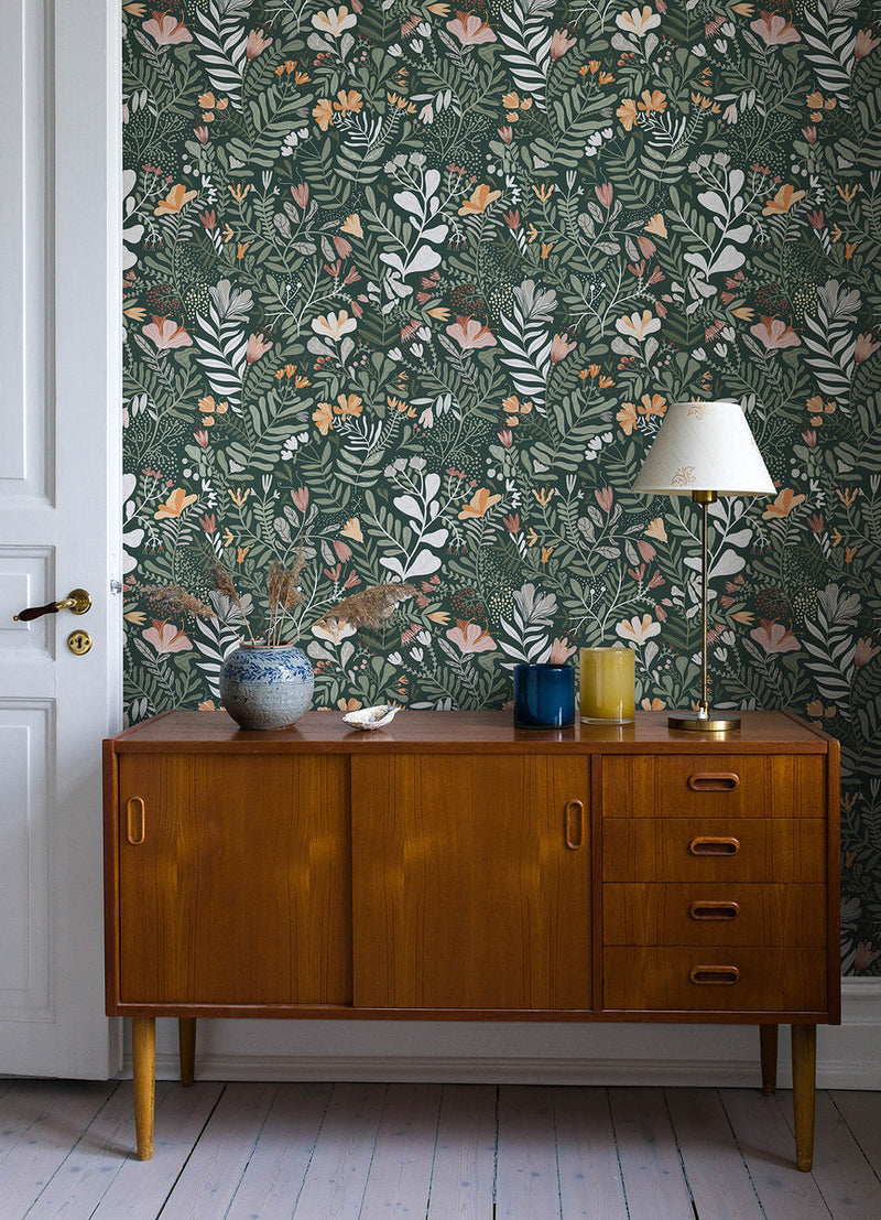 Brittsommar Seafoam Woodland Floral Wallpaper