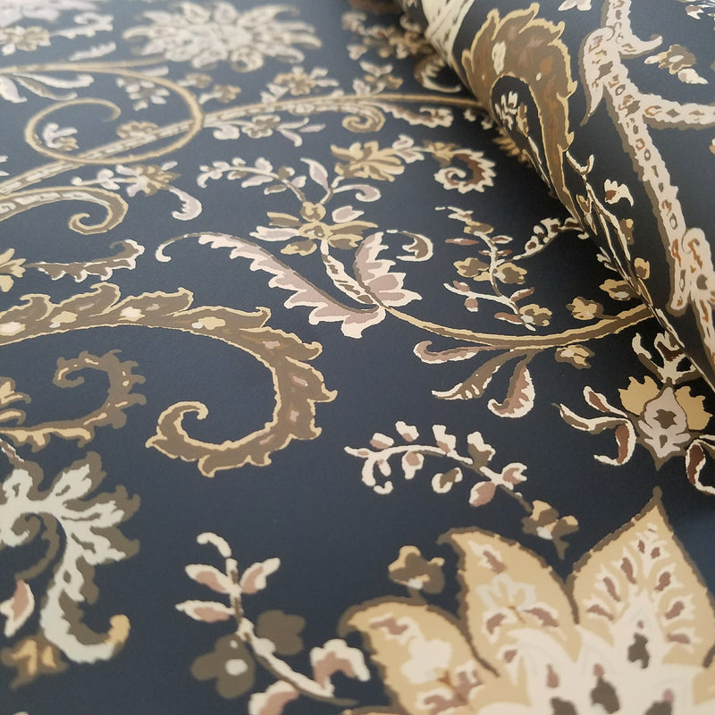 Waverly Byzance Copper and Black Damask Wallpaper