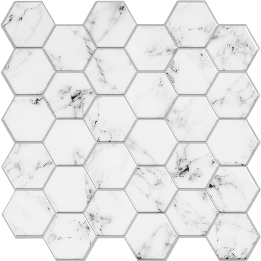 Smart Tiles Contemporary White Hexagon Peel and Stick Tile